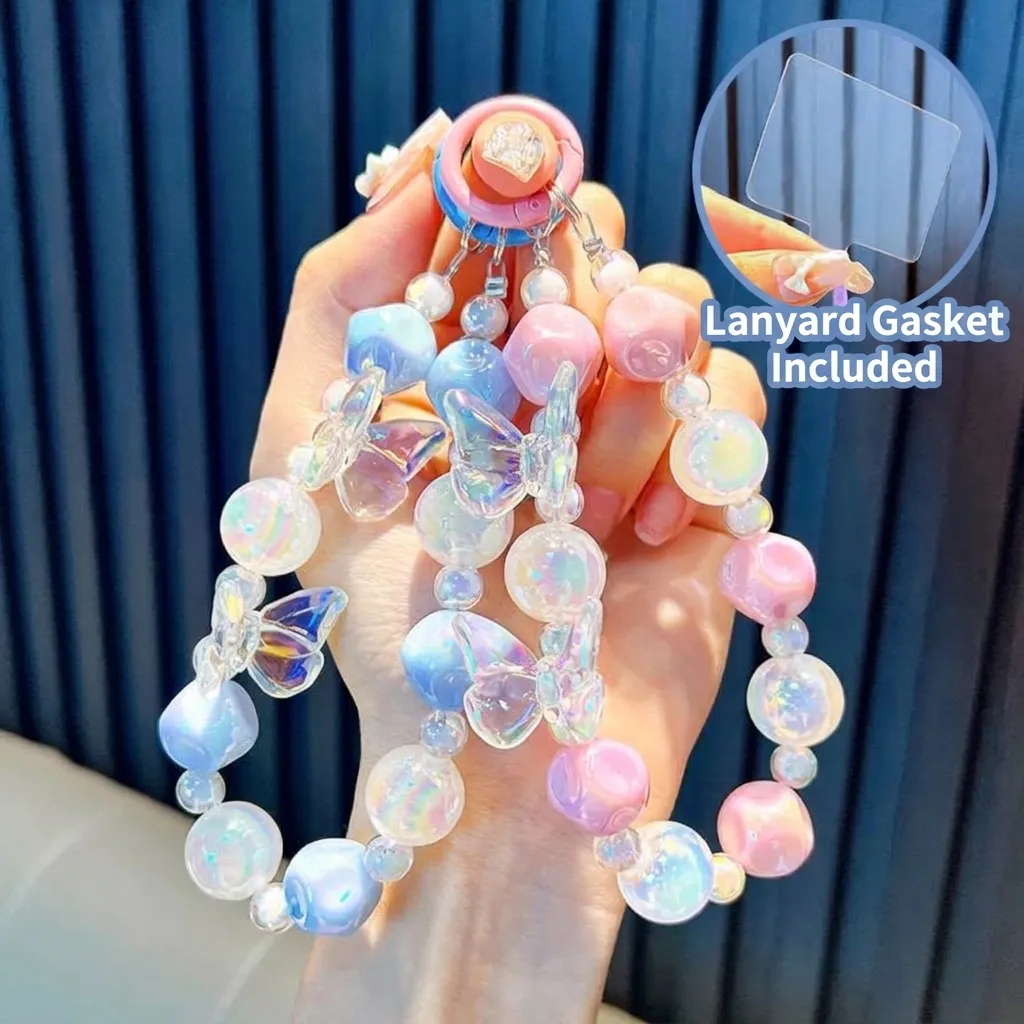 Kristall Schmetterling Perlen Handykette Irisierend Aurora Y2K Stil Handgefertigte Acrylperlen Mobiltelefon Kette Tasche Charm Schlüsselanhänger Zubehör