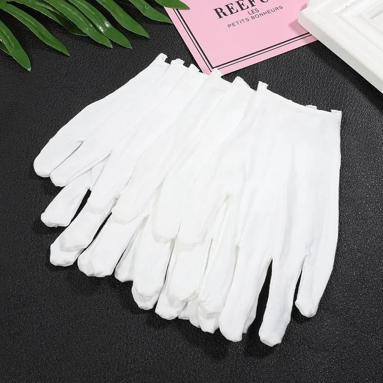 White Pure Cotton Anti-Sweat Work Gloves Knitted Breathable Protective Gloves For Jewelry Handling Tool Protection DIY Material