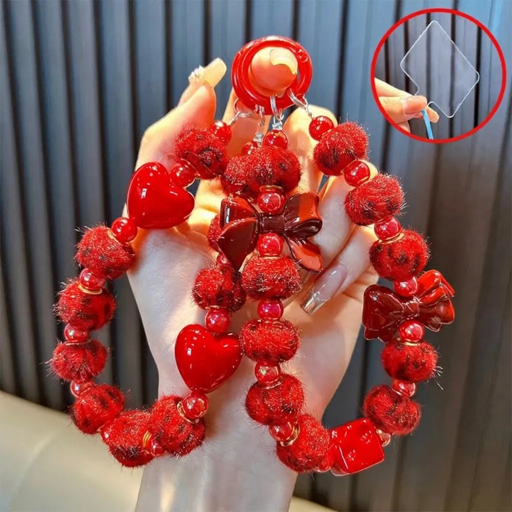 Ancora Rood Perlen Telefoonketting Sleutelhanger Luipaard Pompon Strik Hart Beer Dobbelsteen Tas Hanger Voor Vrouwen Sieraden