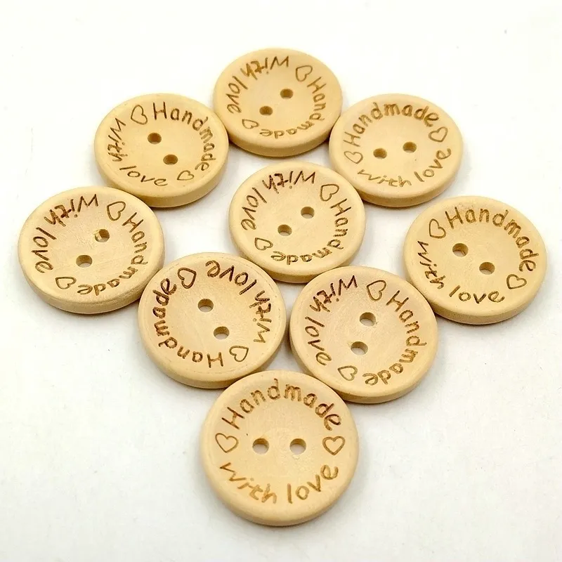 Boutons en Bois Faits à la Main Avec Amour Gravés au Laser Rond Cœur Boutons en Bois 2 Trous Pour Couture DIY Artisanat Scrapbooking