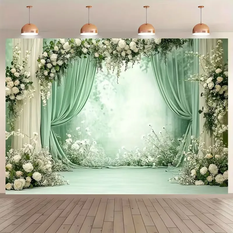 Bos Bloemen Thema Fotografie Achtergrond Doek Verse Witte Roos Groen Blad Bruiloft Welkomstfeest Decoratie Achtergrond Tapijt