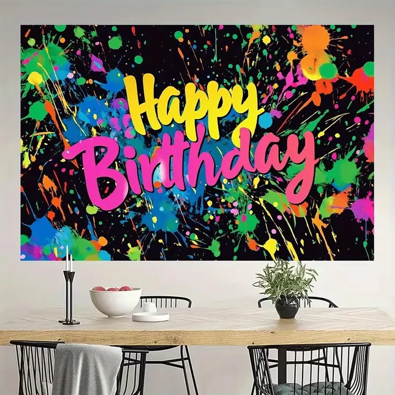 Φόντο Πάρτι Γενεθλίων Happy Birthday Νέον Γκράφιτι Πολυεστέρα Φόντο Φωτογραφίας Τέχνη του Δρόμου Διακόσμηση Τοίχου