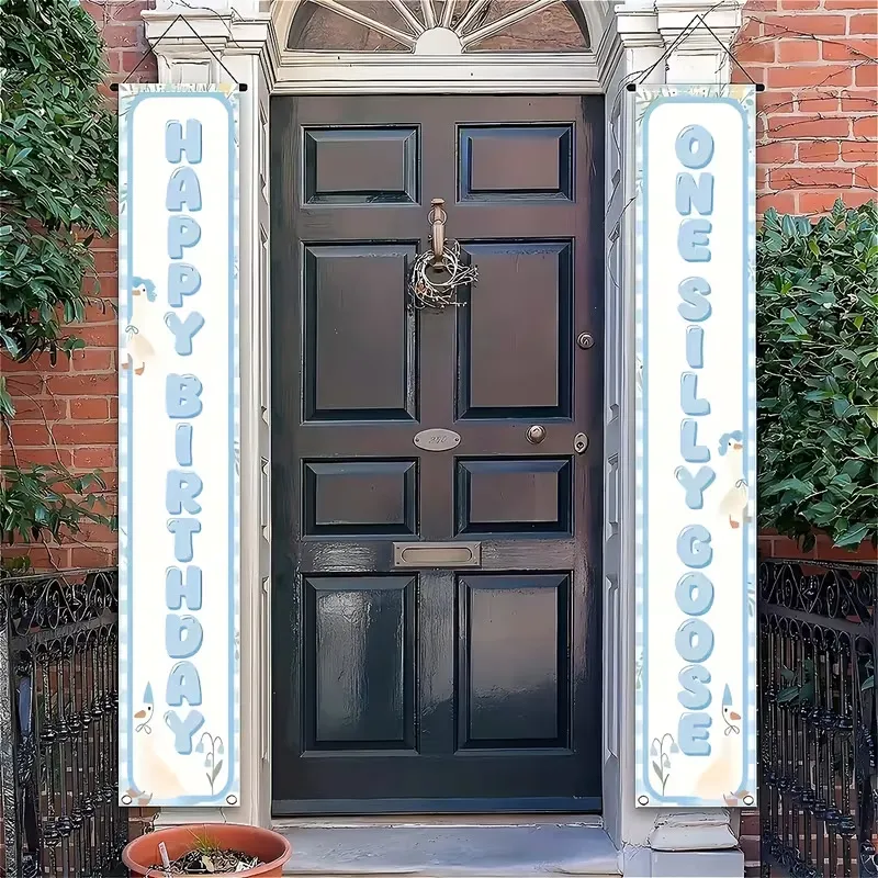 Polyester 1st Birthday Party Door Banner Hanging Couplet One Silly Goose Floral Yard Outdoor Welcome Sign For Kids First Birthday Decorations