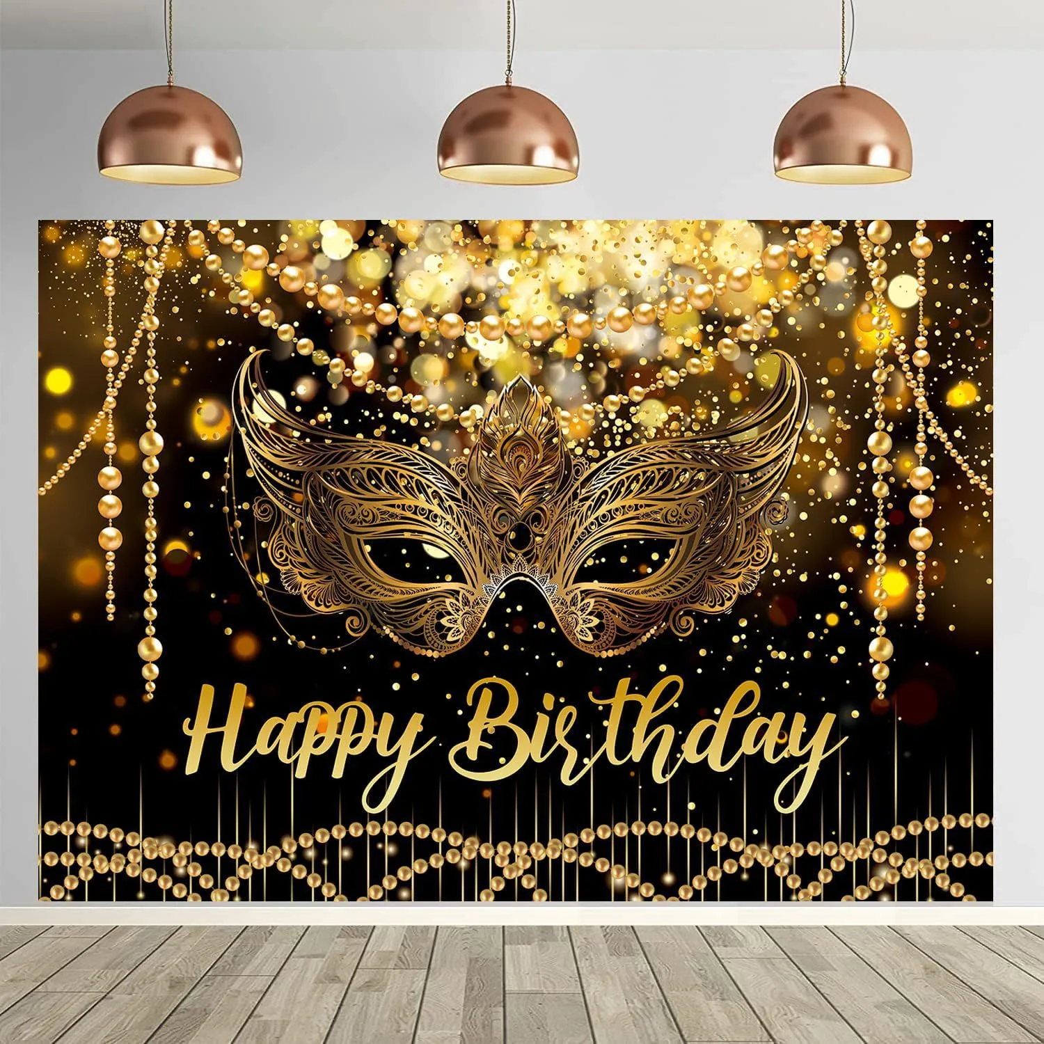 Maskerade Party Geburtstag Hintergrund Polyester Gold Maske Fotografie Hintergrund Wanddekoration Karneval Thema Luxus Party Banner