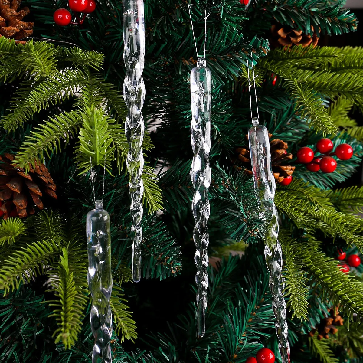 Adornos de Carámbanos de Navidad Claros Conos de Hielo de Plástico en Espiral Transparentes para la Decoración del Árbol de Navidad Fiesta de Invierno Decoración del Hogar