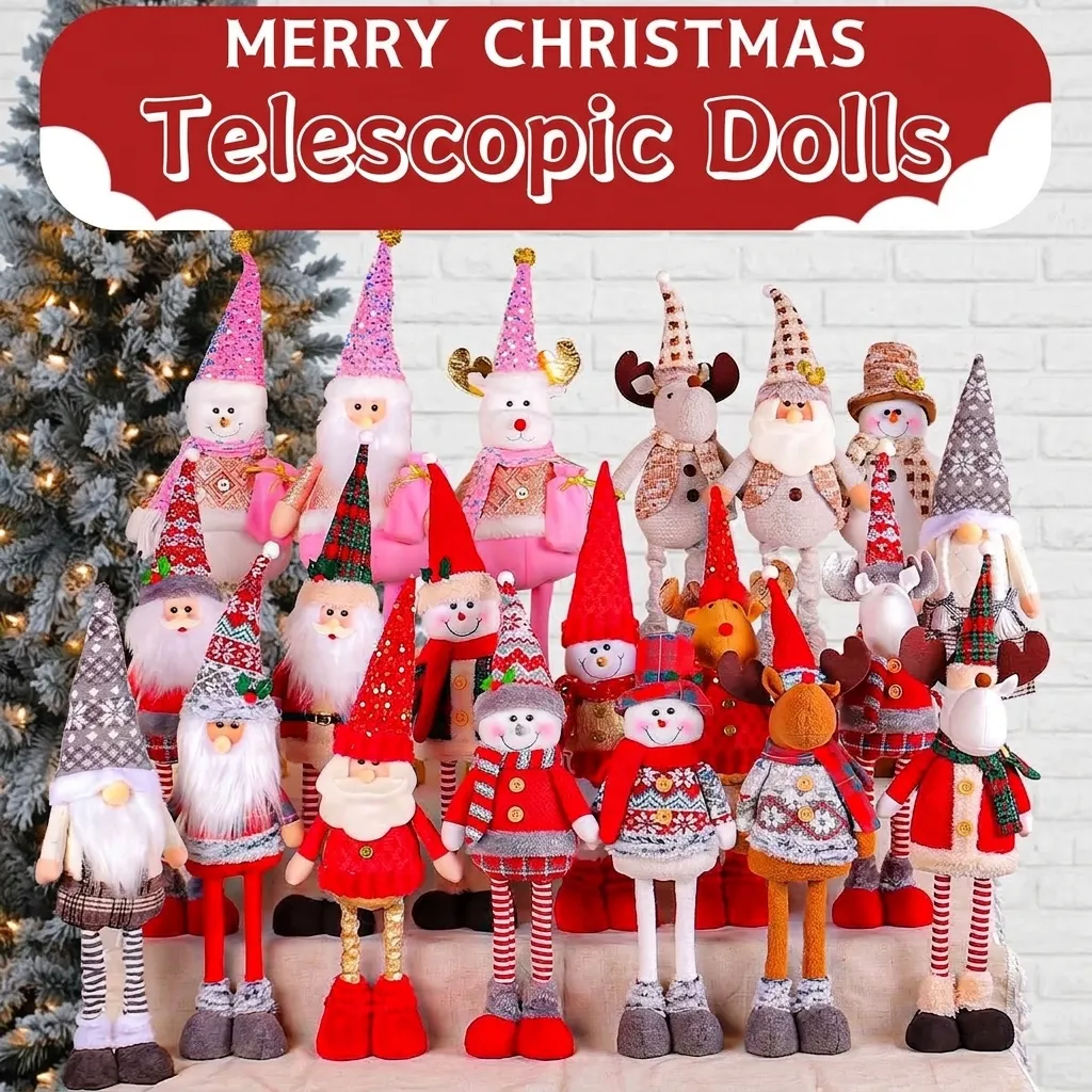 Christmas Standing Telescopic Doll Santa Claus Snowman Reindeer Plush Figurine Home Hotel Window Decoration Xmas Ornament