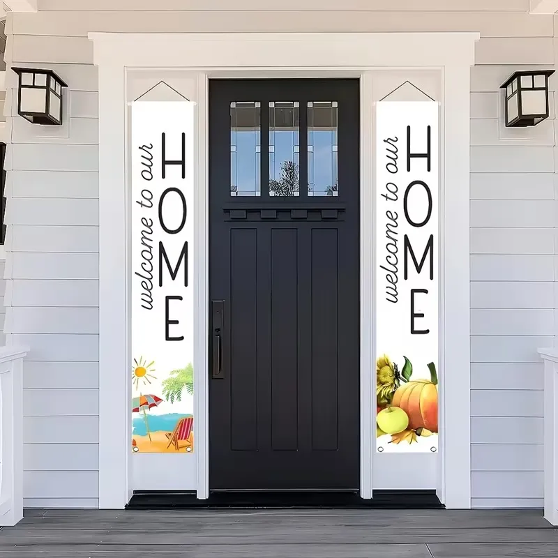Polyester Beach Vegetable Printed Door Banner Home Welcome Couplet For Outdoor Living Room Hanging Decorative Porch Sign
