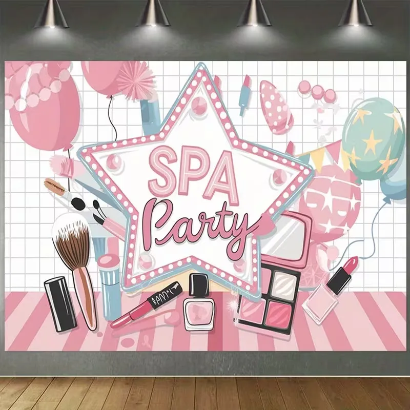 Sfondo Fotografico per Feste SPA in Rosa per Bambine Decorazione per Feste di Compleanno Tema Principessa Trucco Banner in Poliestere