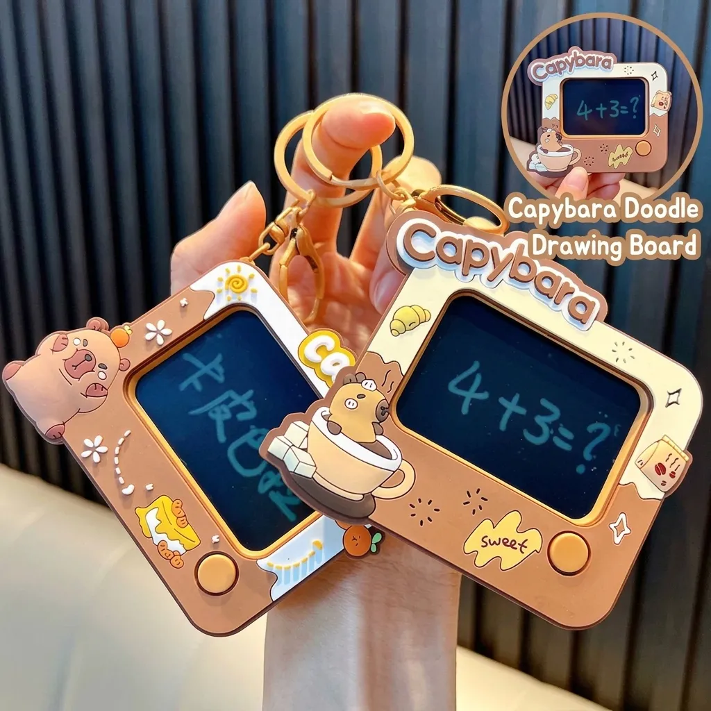 Capybara Cartoon Mini Electronic Doodle Board Keychain Stress Relief LCD Drawing Pad Pendant Toy For Kids Students Gifts