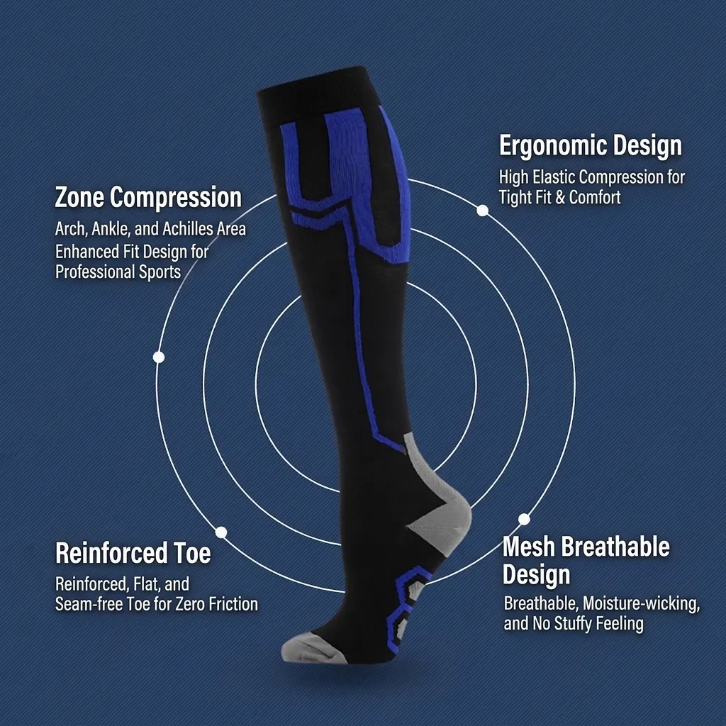 Unisex Compression Socks Geometric Color Block Knitted Sport Socks Anti Friction Long Cycling Running Athletic Stockings
