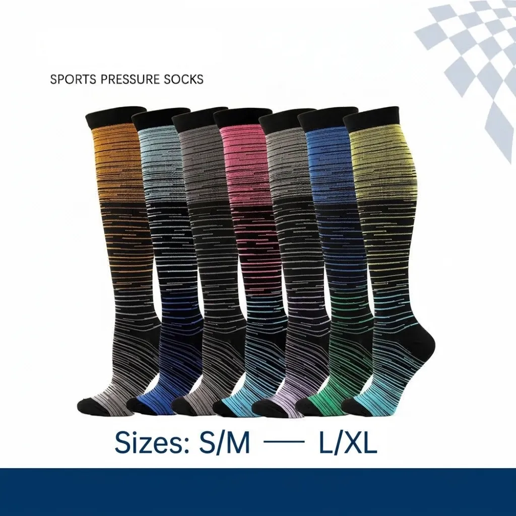 Unisex Gradient Striped Compression Socks For Running Sports Professional Nylon Calf High Sports Compression Stocking For Men Women