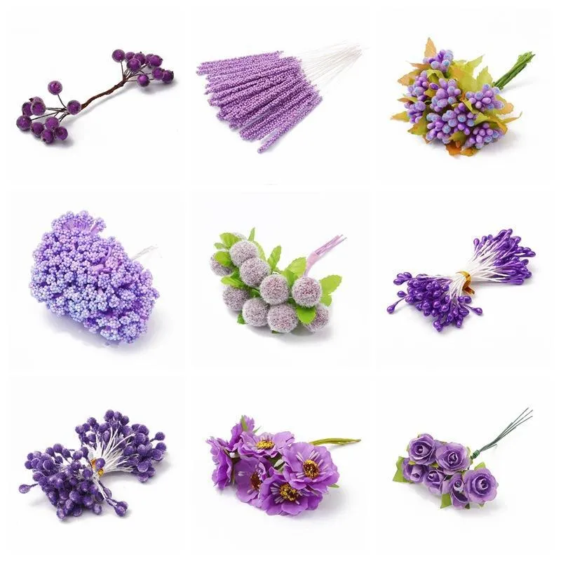 Estambres de Flores Artificiales Moradas Bayas de Espuma para DIY Horquillas Hechas a Mano Accesorios para el Cabello Materiales de Artesanía