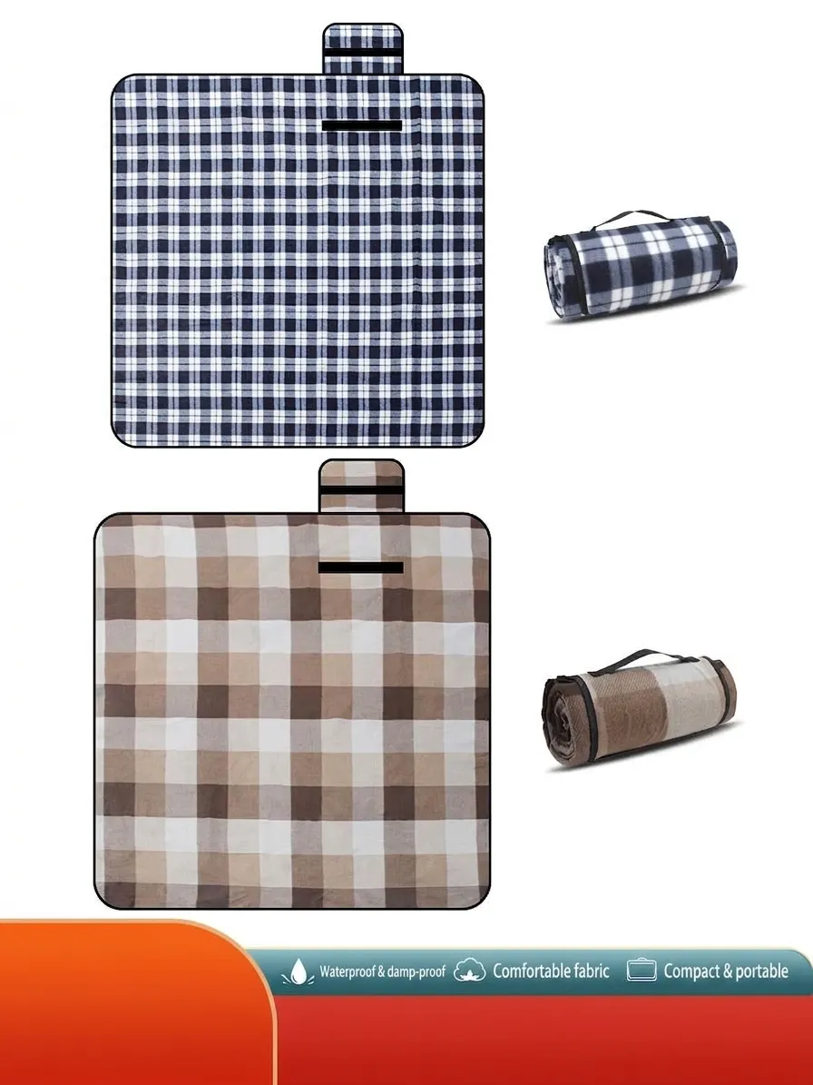 Waterdichte Opvouwbare Picknickmat Draagbare Outdoor Campingdeken Met Handvat Zacht Flanel Vochtbestendig Ruit Houndstooth Strandmat