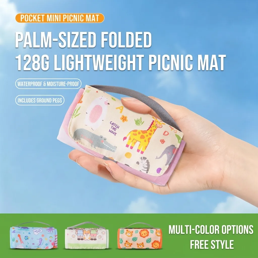 Tragbare Picknickmatte Outdoor Wasserdicht Feuchtigkeitsbeständig Cartoon Tierdruck Strandmatte Sandfest Pocket Faltbar Camping Matte Reise