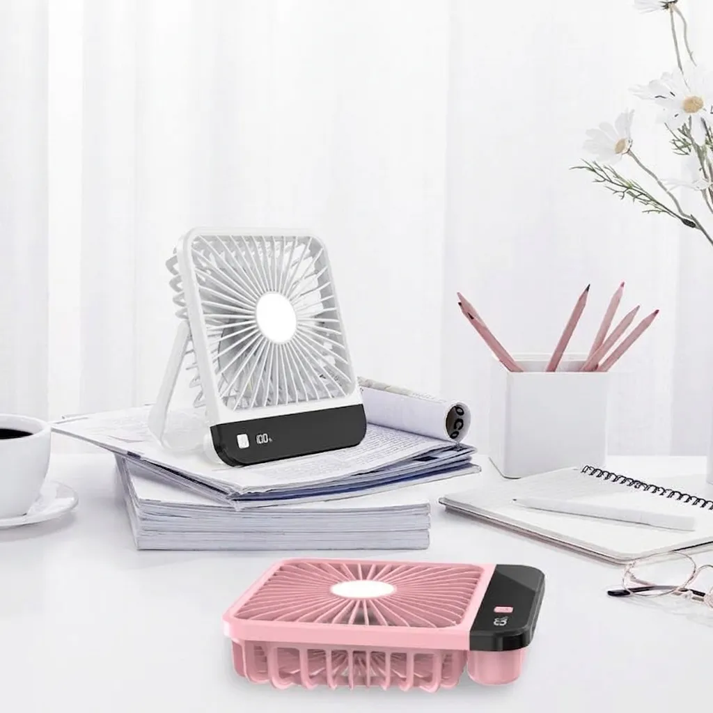 Ventilador de Escritorio Portátil Plegable Con Pantalla LED 5 Marchas Ultrafino Recargable Silencioso Para Oficina Viajes