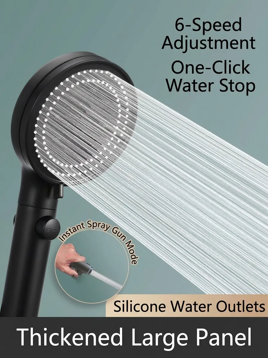 High Pressure Handheld Shower Head With 5 Settings One Key Water Stop ABS Water Saving Showerhead For Bathroom Home Shower Accessories
