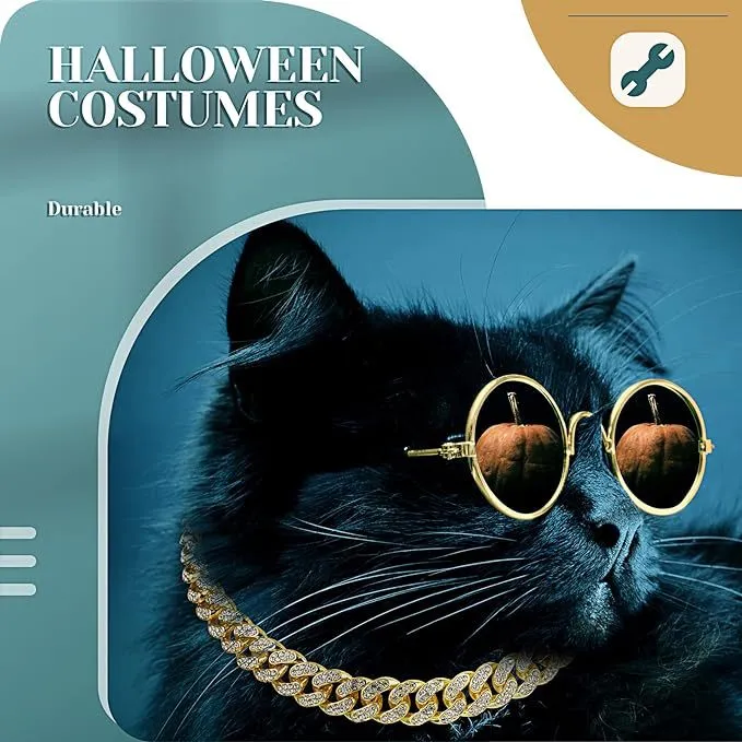 Hip Hop Haustier Panzerkette Halskette Strass Hundehalsband Legierung Gold Metall Trendiges Zubehör Für Hunde Katzen