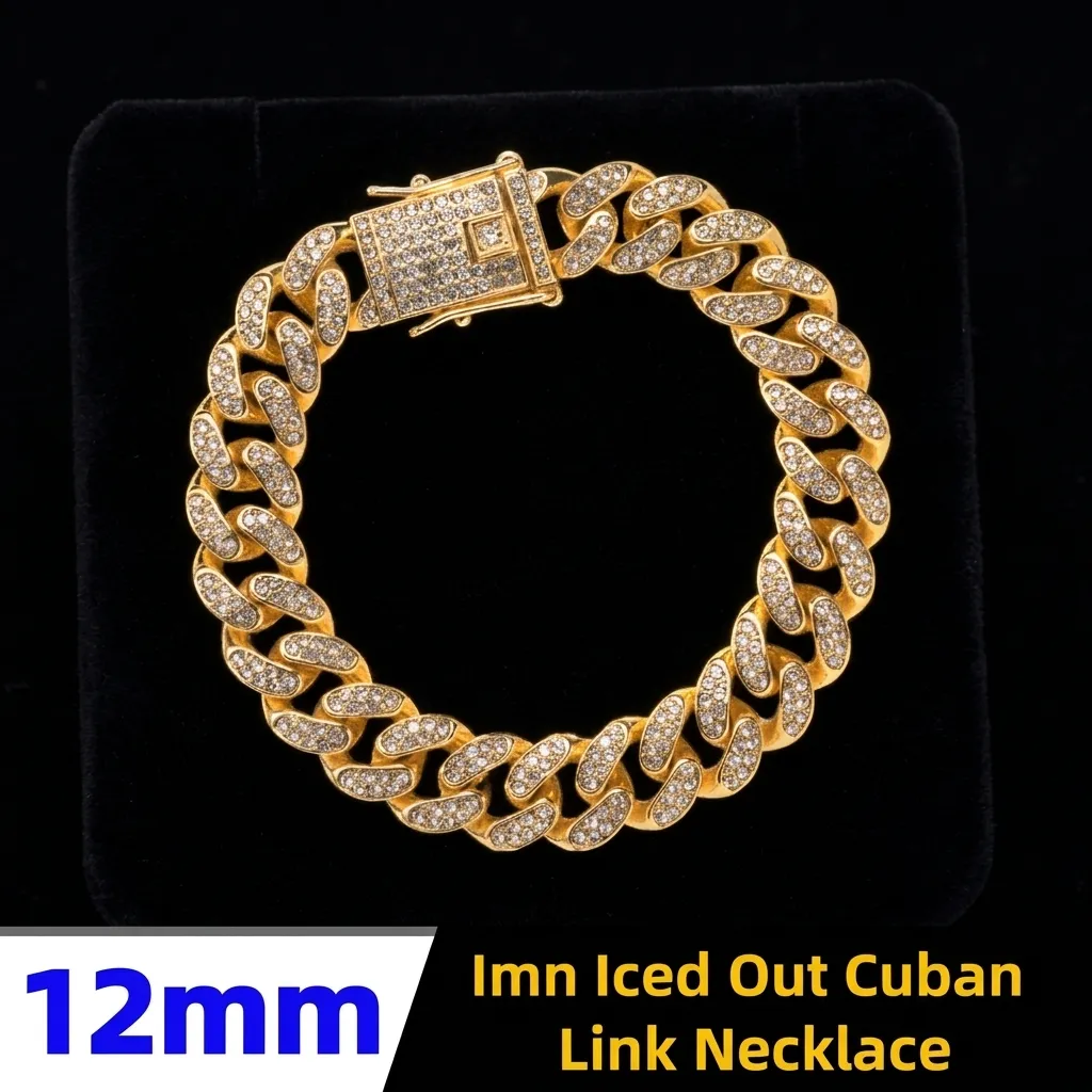 Hip Hop Iced Out Cuban Link Chain Necklace For Men Women Alloy Rhinestone Pave Bamboo Chain Streetwear Jewelry Gold Silver