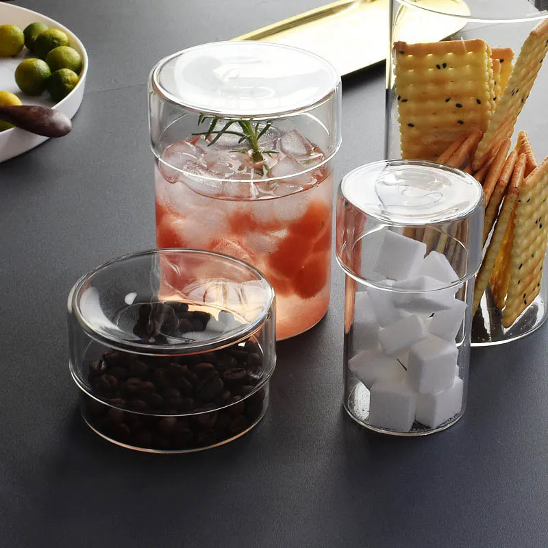 Bocal de Rangement Minimaliste en Verre Borosilicaté Avec Couvercle Récipient Nordique Transparent pour Café Thé Maquillage Coton