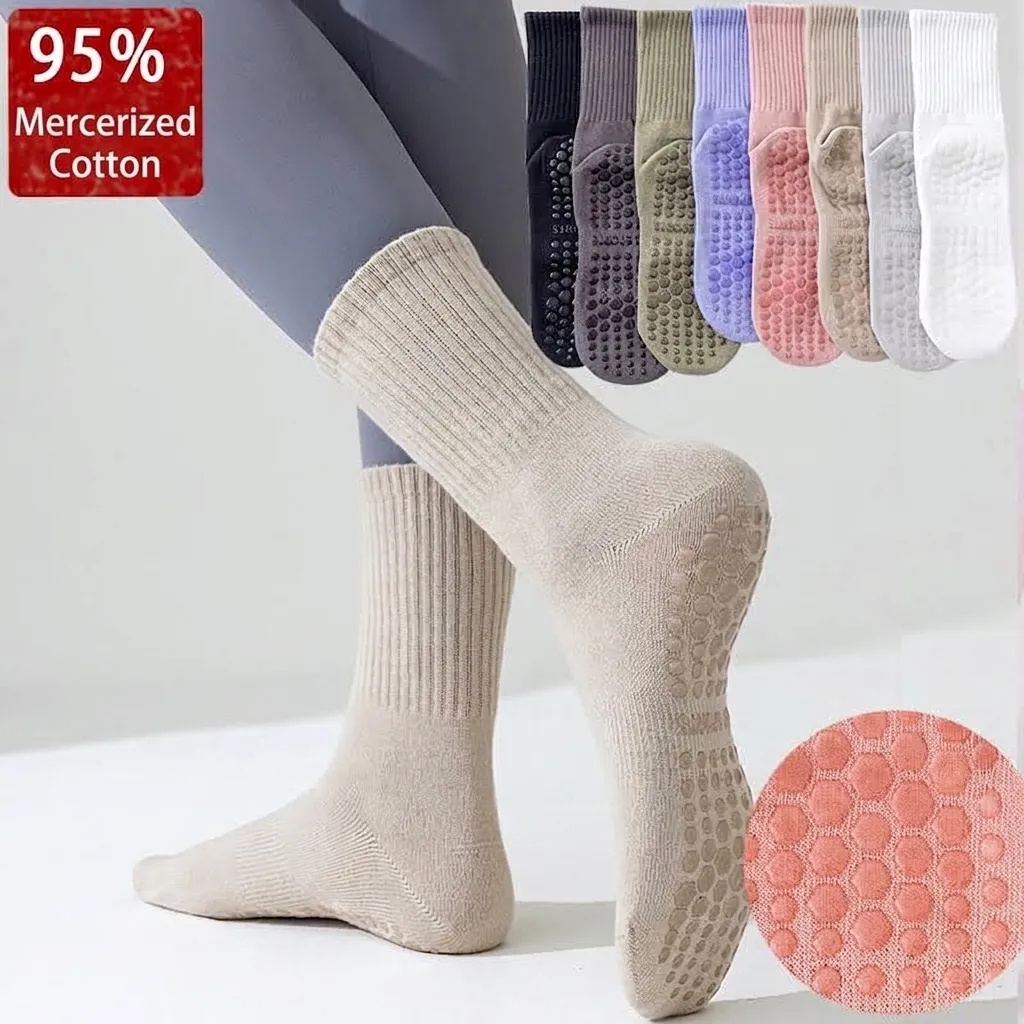 Calze da Yoga Antiscivolo da Donna in Cotone Traspirante Calzini con Grip in Silicone per Pilates Fitness Indoor