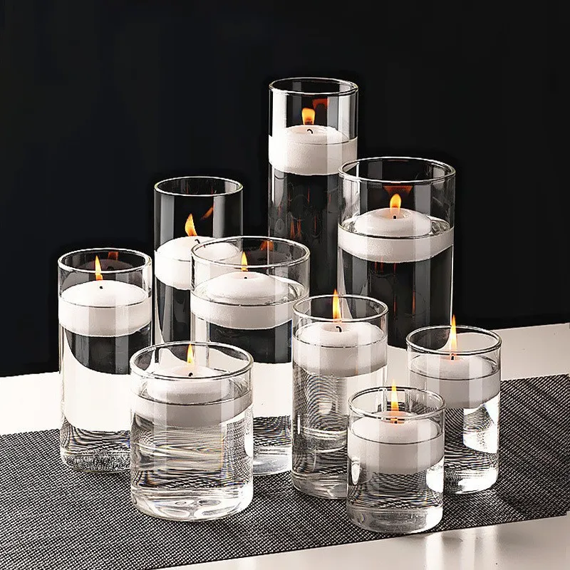Modern Transparante Cilindrische Glas Kandelaar Helder Drijvende Kaarsenbeker Voor Romantisch Diner Bruiloft Feest Woondecoratie