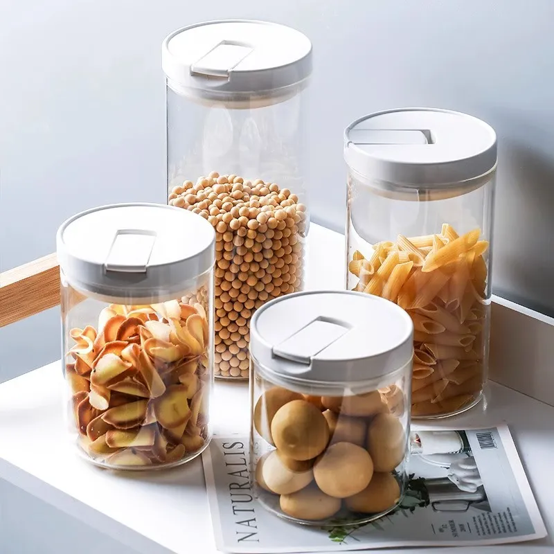 High Borosilicate Glass Vacuum Sealed Canisters Transparent Food Storage Jars For Tea Coffee Milk Powder Kitchen Organization
