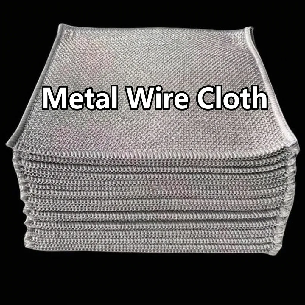 Lavette en Fil Métallique Anti-Rayures Chiffon de Cuisine en Microfibre Réutilisable Tampon à Récurer en Maille Argentée pour Casseroles et Poêles