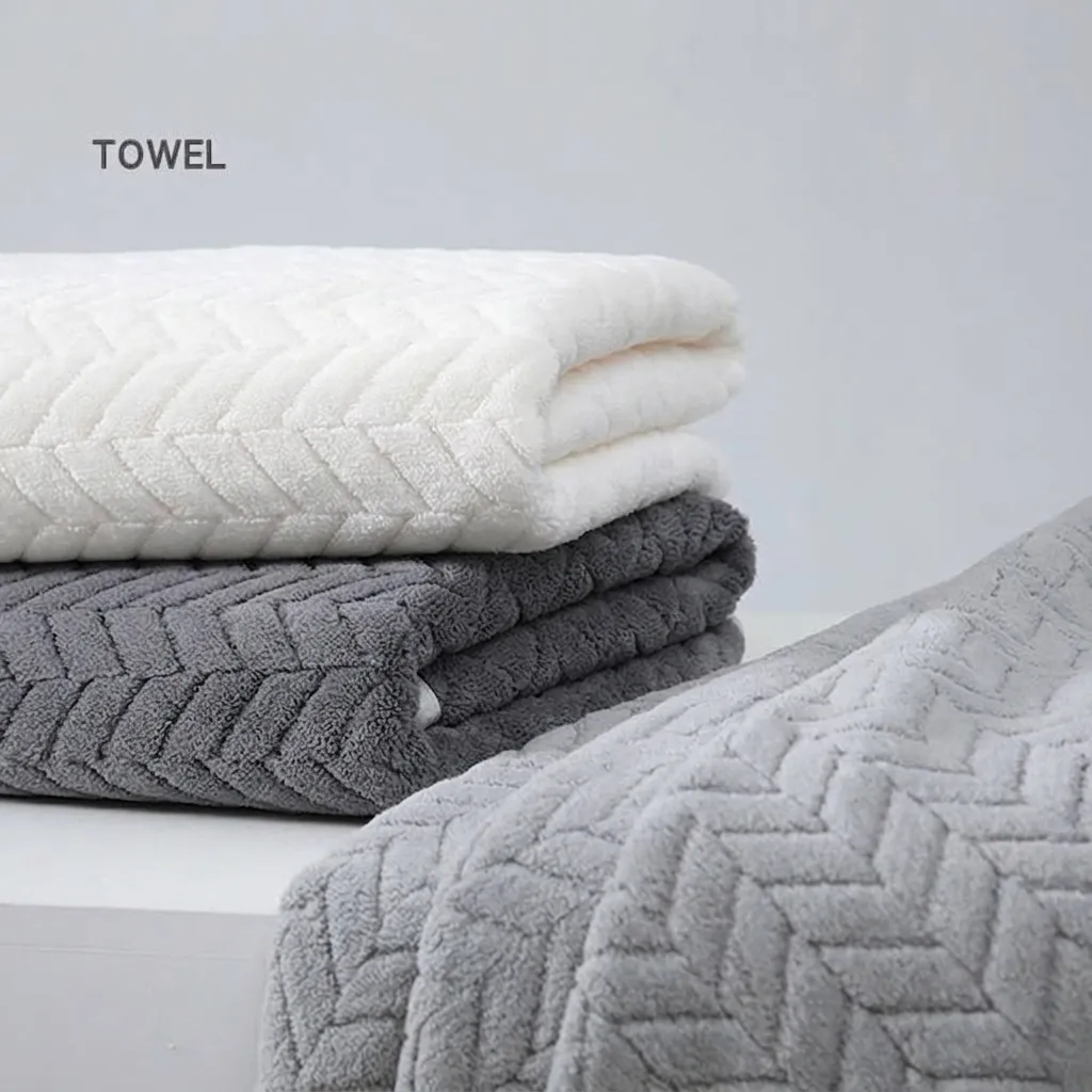 Quick Dry Coral Fleece Bath Towel Soft Thick Absorbent Large Shower Wrap For Men Women Wheat Ear Pattern Textured Towel