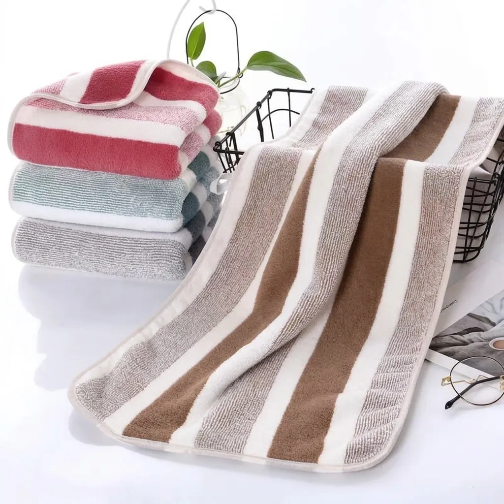Striped Coral Fleece Bath Towel Highly Absorbent Thickened Microfiber Face Towel For Adults Bathroom Shower Home Travel Soft Wrap
