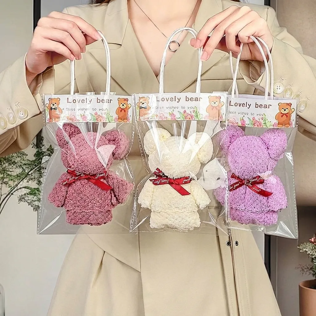 Bear Shape Coral Velvet Towel Gift Set Soft Absorbent Square Hand Towel For Wedding Party Favors Baby Shower Return Gifts