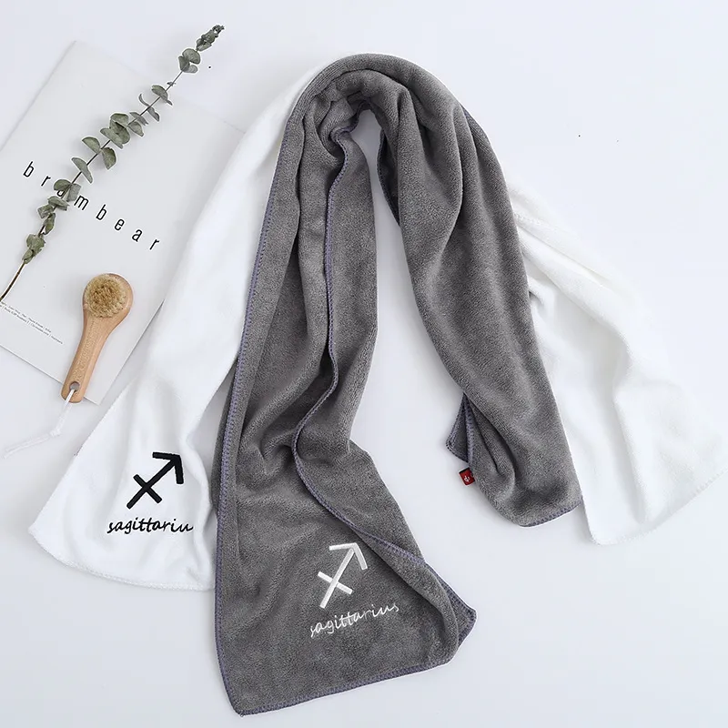 Premium Microvezel Sporthanddoek Sneldrogend Absorberend Gym Fitness Hardlopen Geborduurd Sterrenbeeld Yoga Handdoek