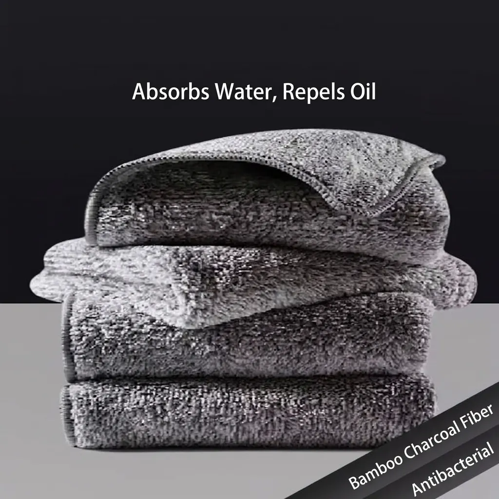 Bamboo Charcoal Fiber Dishcloth Household Cleaning Cloth Absorbent Non-stick Oil Kitchen Towel Lint-Free Cleaning Rag