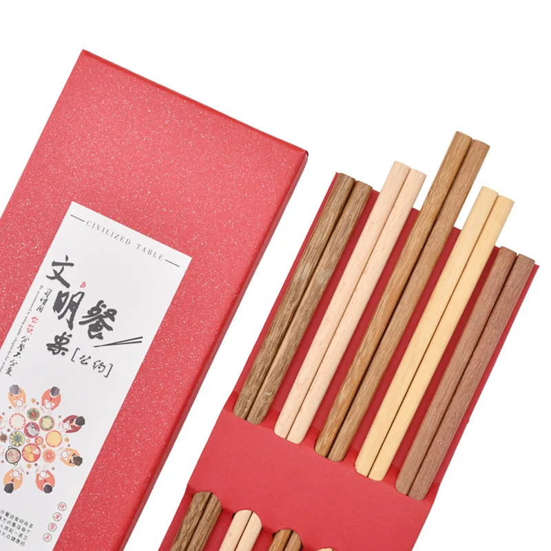 Natürliche Wenge-Holz Essstäbchen Minimalistisch Handpoliert Wiederverwendbar Holzgeschirr Mit Roter Geschenkbox Für Erwachsene