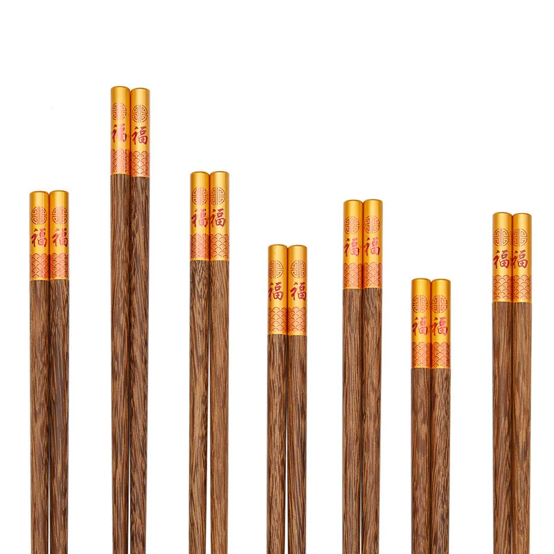 Chinese Wenge Houten Eetstokjes Magnetische Metalen Bovenkant Zegenteken Lakvrij Natuurlijke Houten Eetstokjes Set