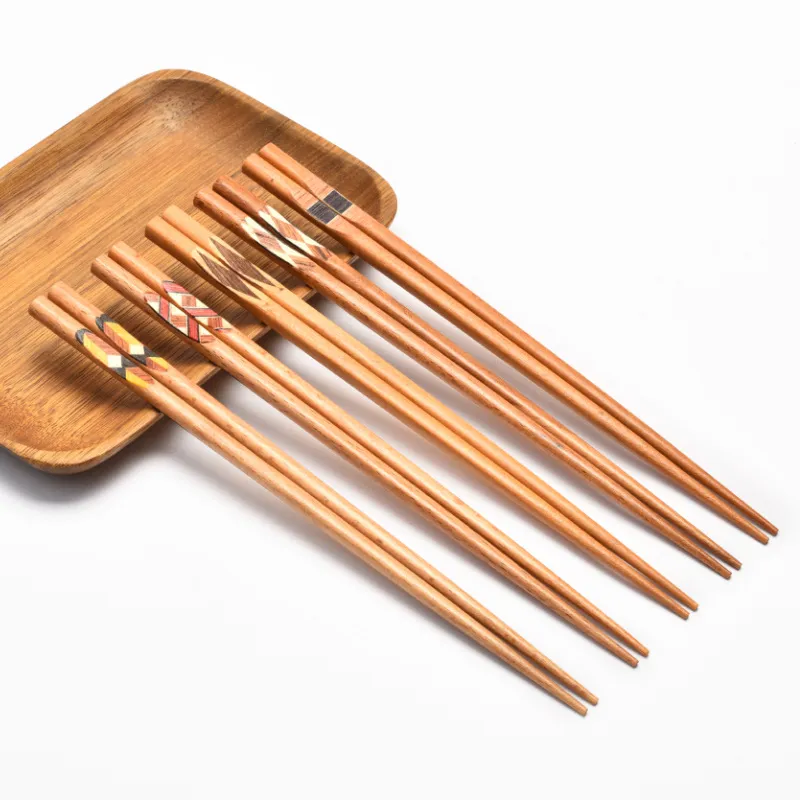 Japanese Style Natural Wood Chopsticks With Rest Pointed Tip Decorative Woven Handle Reusable Tableware Set For Sushi Ramen