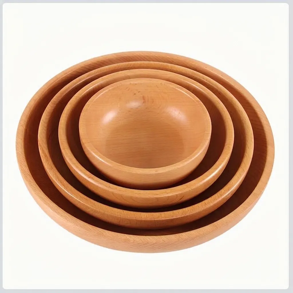 Japanese Style Beech Wood Salad Bowl Round Thickened Natural Wood Fruit Plate Snack Serving Bowl Durable Wooden Dinnerware Home Kitchen