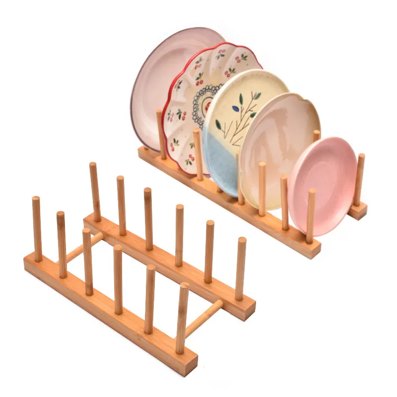 Modern Minimalist Bamboo Dish Drying Rack Creative Plate Tea Cake Display Stand Multi Slot Cup Storage Holder Kitchen Counter Organizer