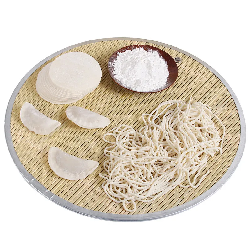 Tapete para Dumplings de Bambú Redondo Bandeja de Secado de Fideos Doble Cara Con Borde Metálico Para Cocina Hogar