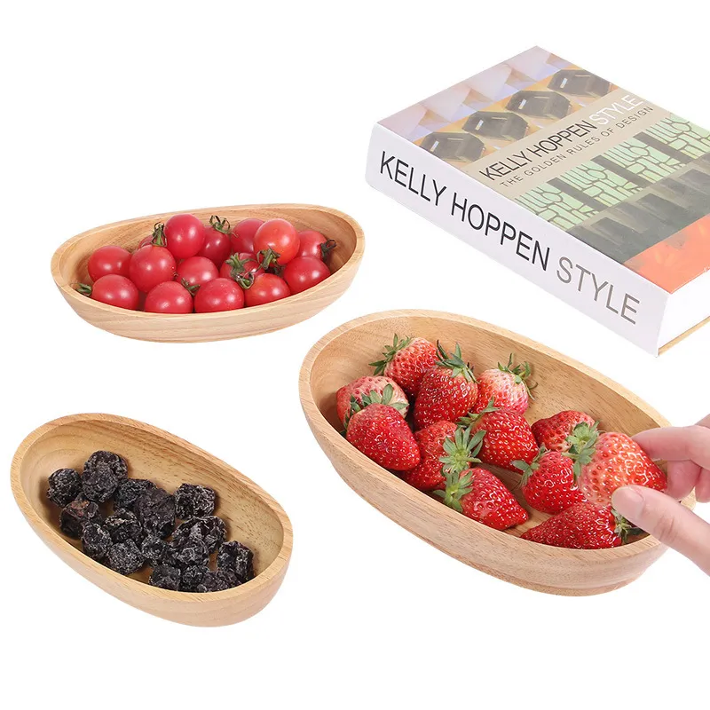 Japanese Boat-Shaped Wood Serving Tray For Fruit Snacks Dessert Rubberwood Natural Wood Serving Dish Minimalist Style Home Hotel Decor Tray