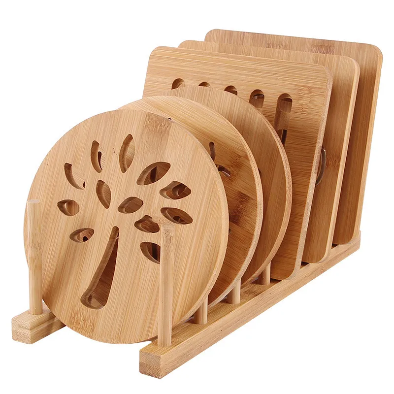 Sottobicchiere in Bambù Ispessito Rotondo Quadrato Incavo Tappetino per Isolamento Termico Tavolo Pentola Ciotola Pad per Cucina Ristorante