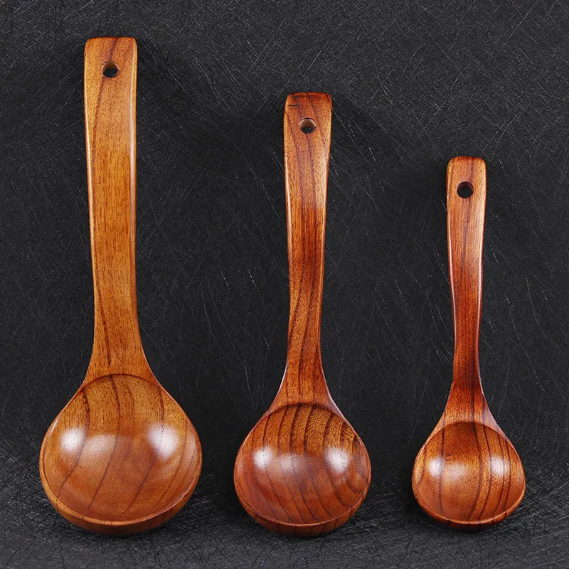 Japanse Koreaanse Stijl Lange Handvat Houten Soeplepel Indische Sering Hout Gebogen Pollepel Gepolijst Keukengerei Voor Thuis Koken