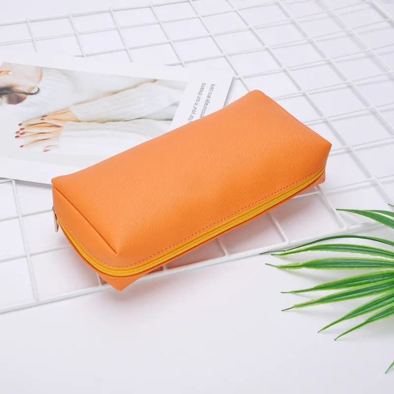 Tragbare PU Leder Kosmetiktasche Große Kapazität Wasserdicht Kosmetik Organizer Etui Einfarbig Reißverschluss Federmappe Damen Reise Aufbewahrungstasche