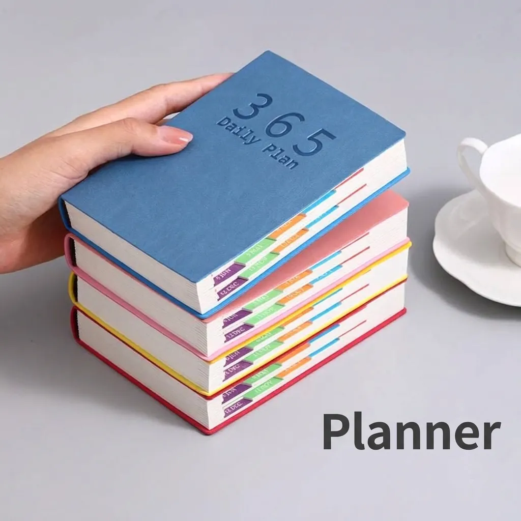 Planificateur Journalier en Similicuir Carnet Agenda Gestion du Temps Index Mensuel Calendrier Livre Papeterie