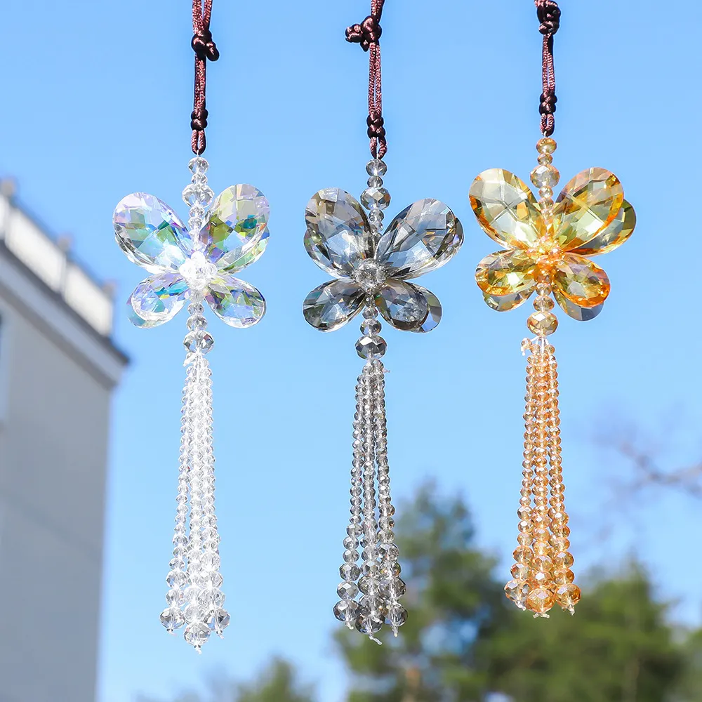 Premium Butterfly Crystal Car Pendant Interior Mirror Ornament K9 Artificial Crystal Hanging Decor With Tassels Dazzling Auto Decor Gift