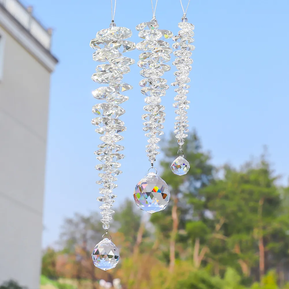 Μινιμαλιστικό Κρεμαστό Διακοσμητικό Suncatcher με Μπάλα από Λευκό Κρύσταλλο Γεωμετρικό Διαφανές Πρίσμα για Διακόσμηση Σπιτιού και Κήπου Παραθύρου