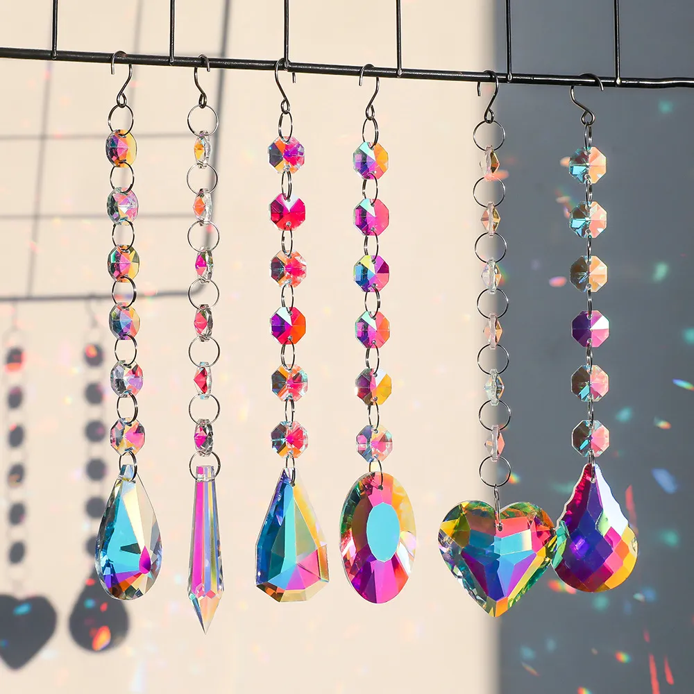 K9 Crystal Suncatcher Rainbow Maker Hanging Ornament Prism Faceted Ball Heart Tree Garden Window Home Decor Suncatchers