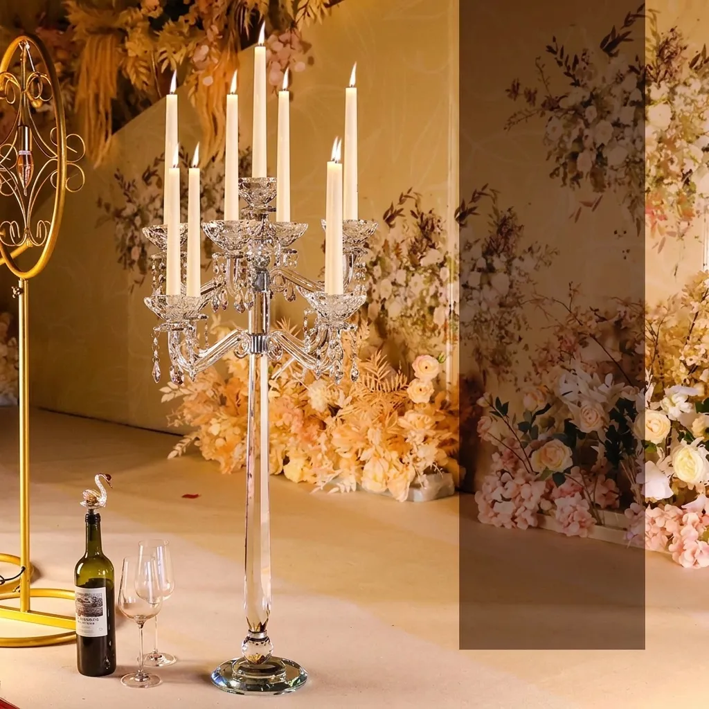 Candelabro de Cristal Europeo de Lujo Portavelas de Vidrio Transparente Centro de Mesa para Boda Fiesta Hogar Hotel Decoración