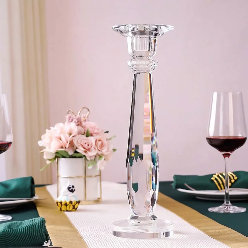 Candelabro de Cristal Transparente Romántico Europeo Adornos de Mesa Corte Multifacético para Decoración de Boda Cena