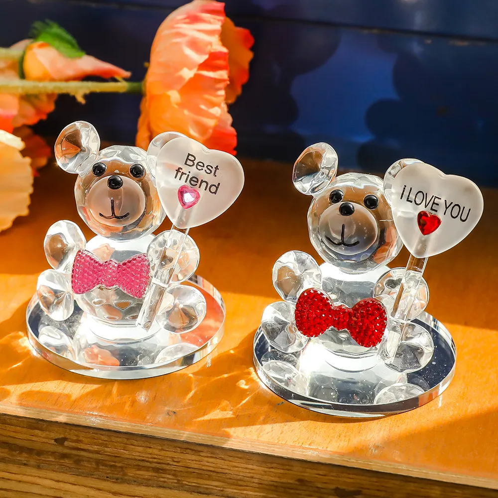 Crystal Faceted Bear Figurine Ornament With Heart Best Friend I Love You Message Craft Decor For Valentine Wedding Gift