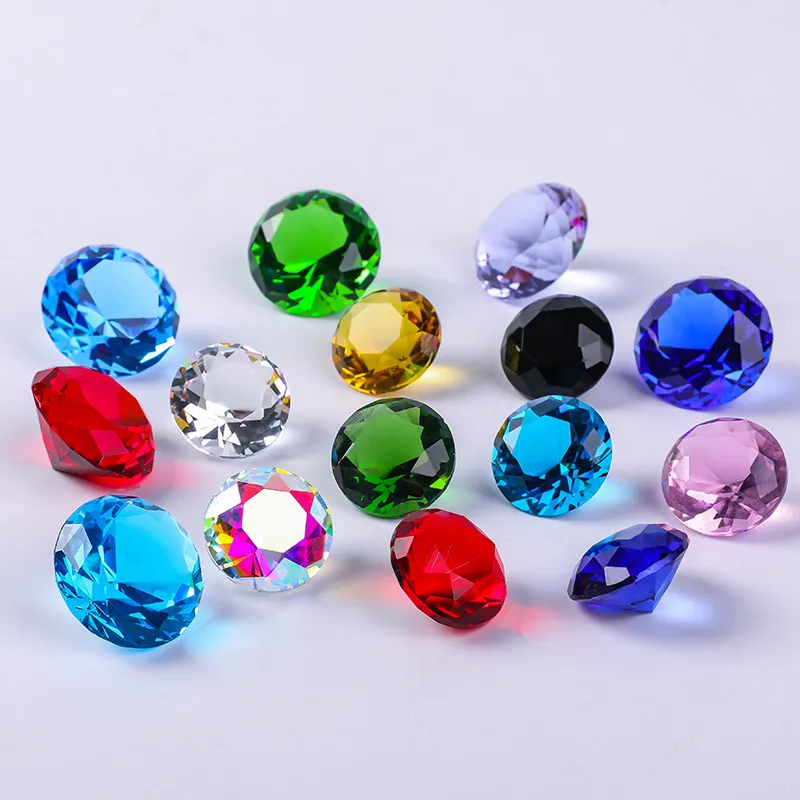 Multicolor Artificial Crystal Diamond Ornament Multi-Faceted Cut Glass Gemstone For Home Wedding Party Decor With Gift Box